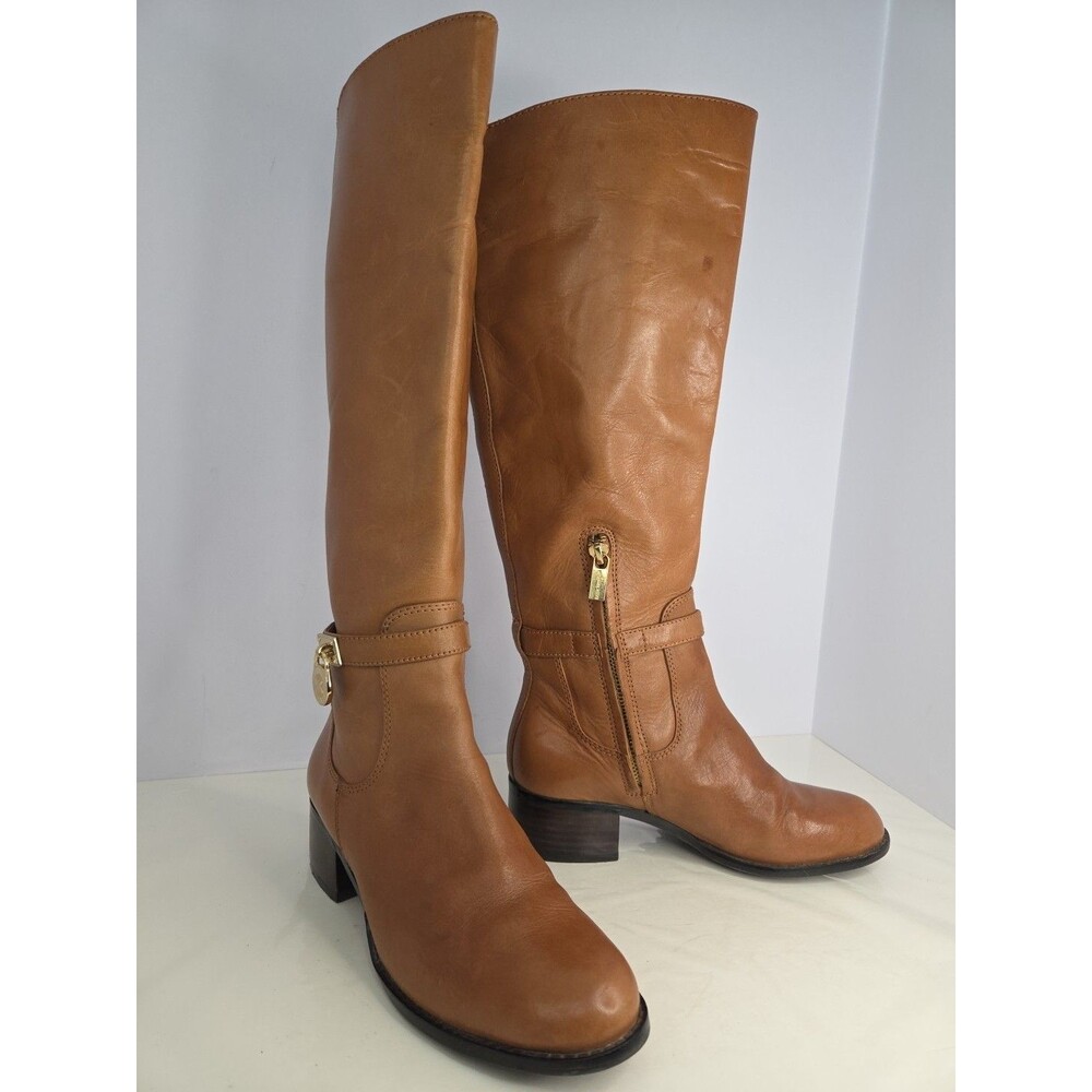 Michael Kors Hamilton Luggage Riding Boots Smooth Camel Colored Leather Sz 5.5 M